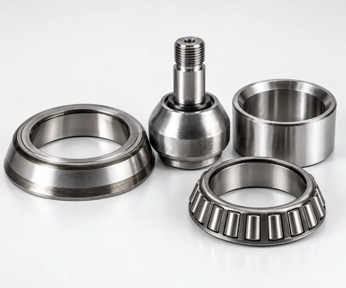 Range of precision auto components manufactured by ABC including steering races, bearing cups, and IBJ sockets